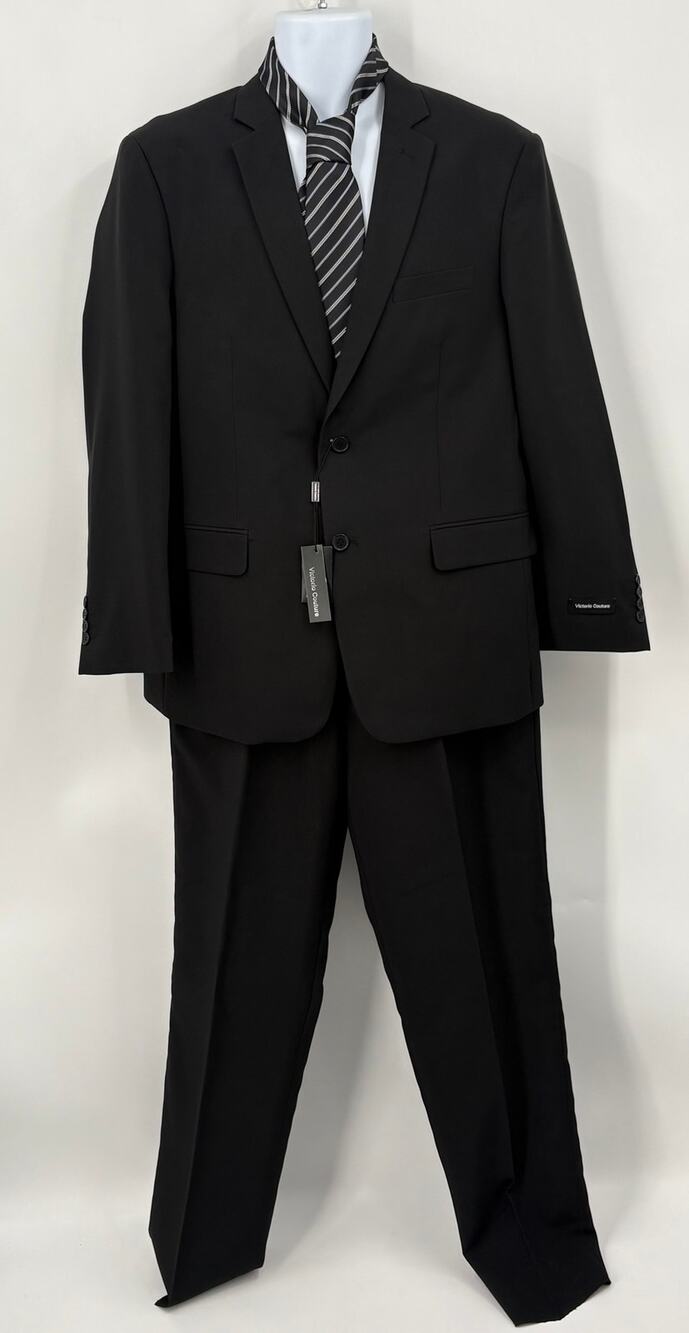 Victorio Couture Black Suit with Tie 46S 36W